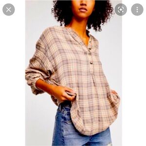 Free people plaid tunic top size L long balloon sleeves